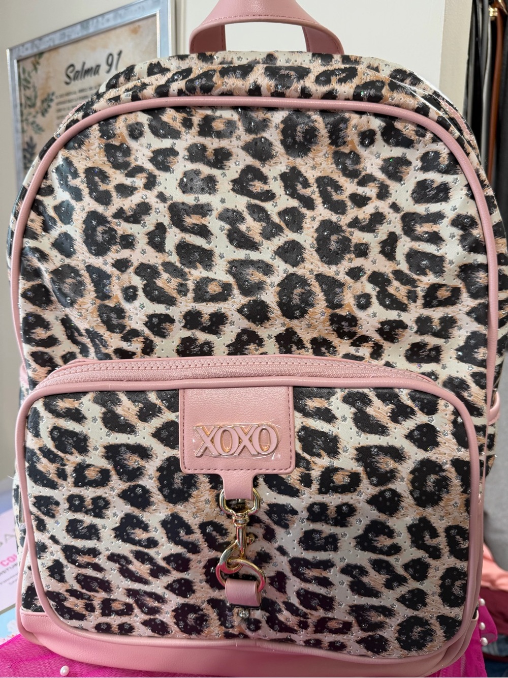 XOXO Leopard Print Backpack with Pink Trim